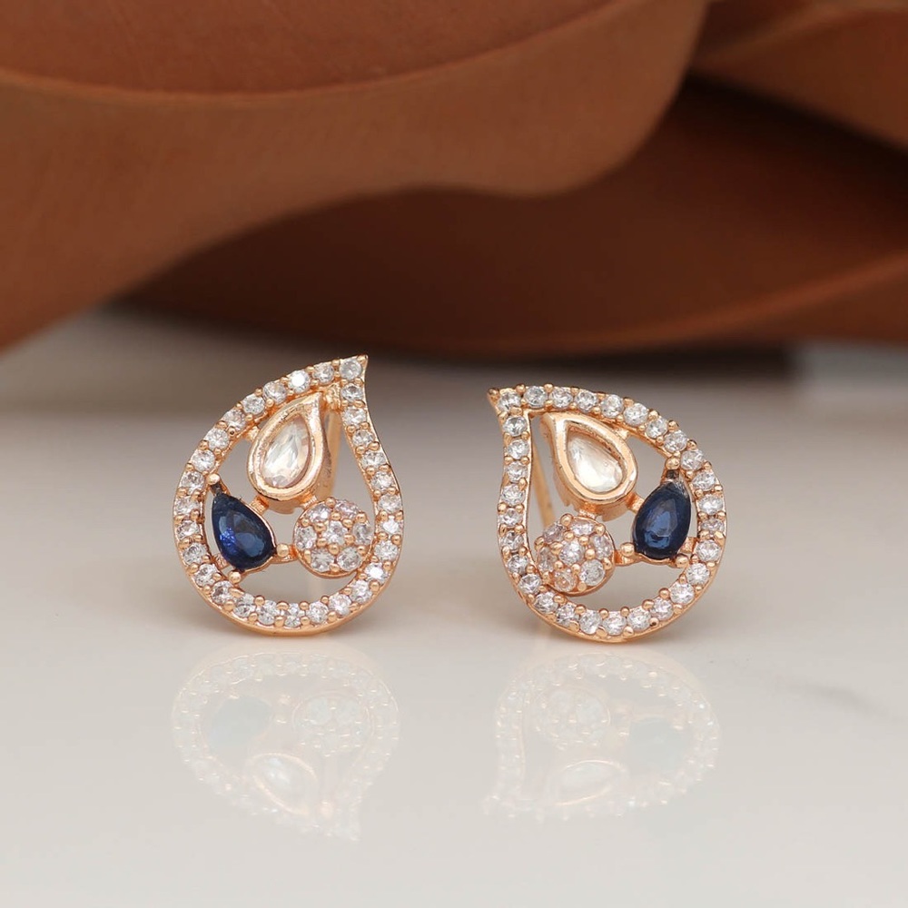 Blue Color American Diamond Rose Gold Studs